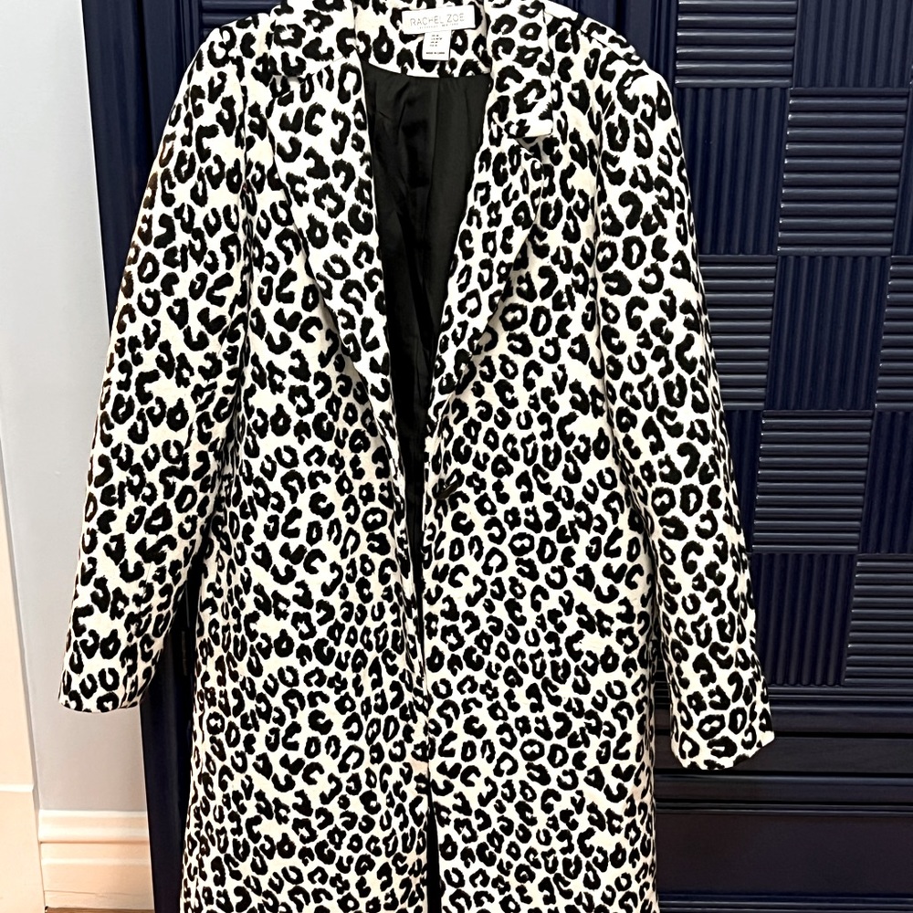 Rachel Zoe Black and White Leopard Print Coat